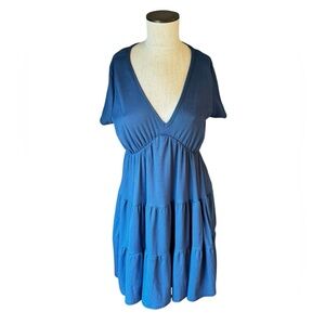 Olivia Rae Jersey Knit Tiered Sky Blue Knee Length Short Sleeve Dress Size M